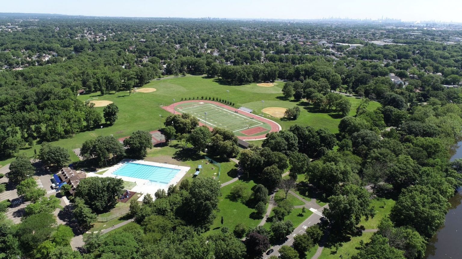 Historic View and Drone Photo of the Rahway River Park in Union County